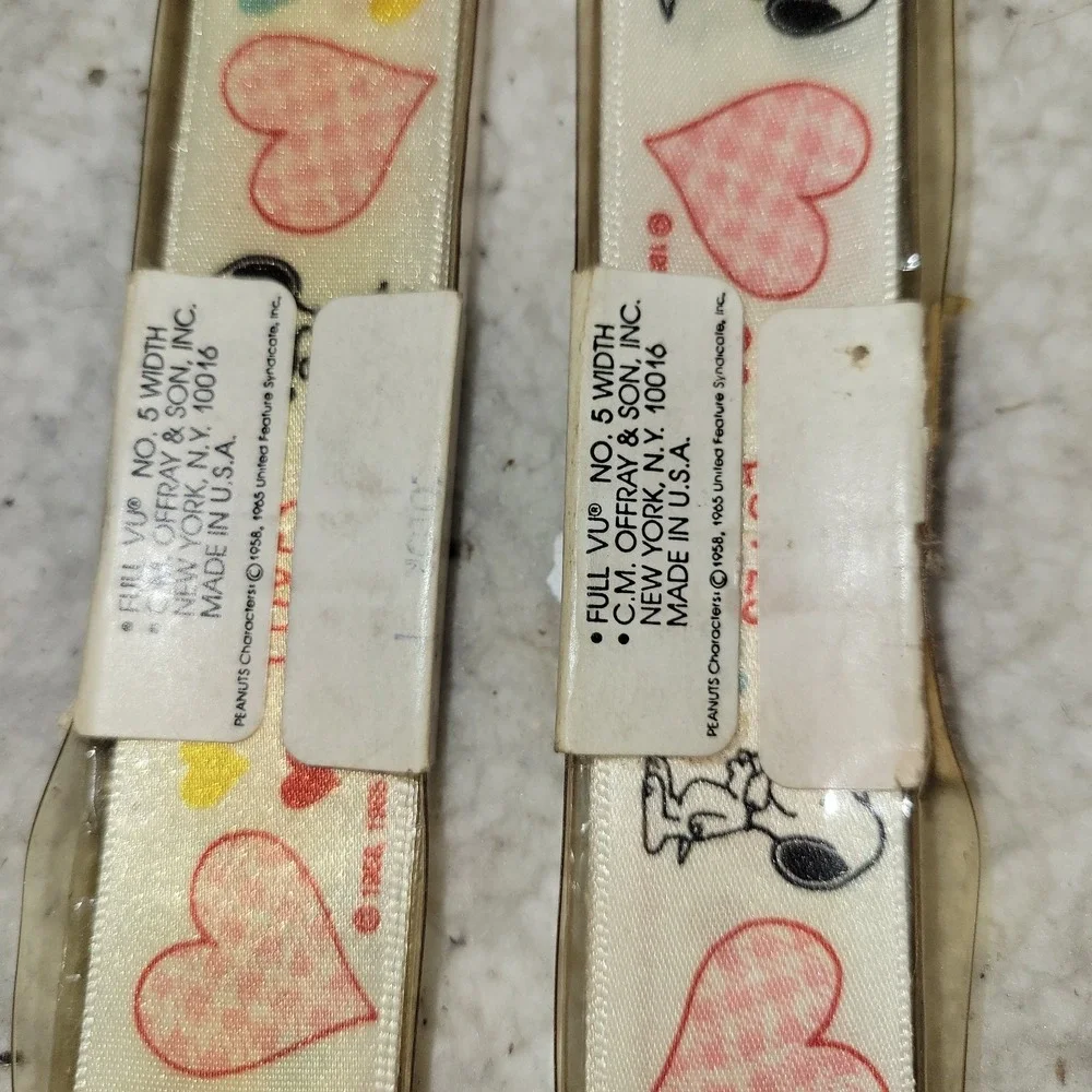 Vintage Peanuts Snoopy Ribbon Lot Of 2 Offray 5 Ft Hearts‎ Craft 1988 USA